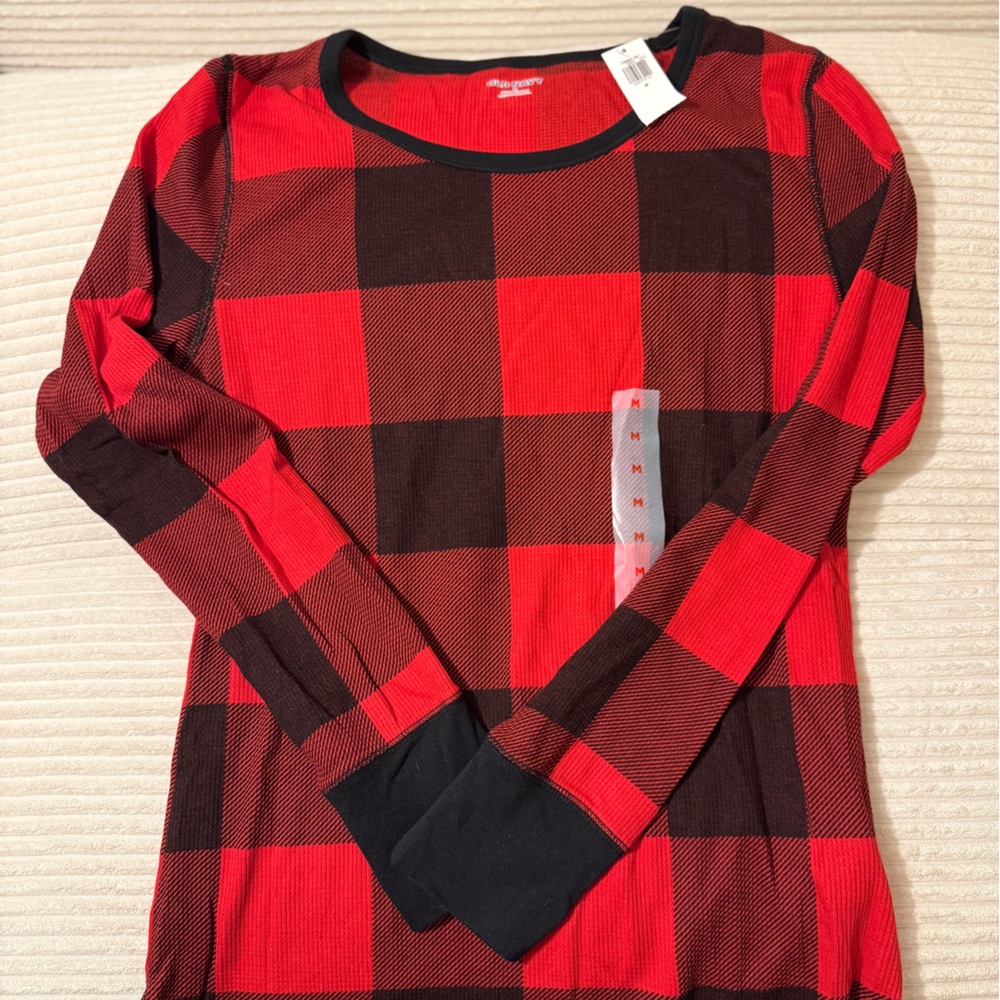 NWT Old Navy Red and Black Checkered Plaid PJ Long Sleeve Shirt